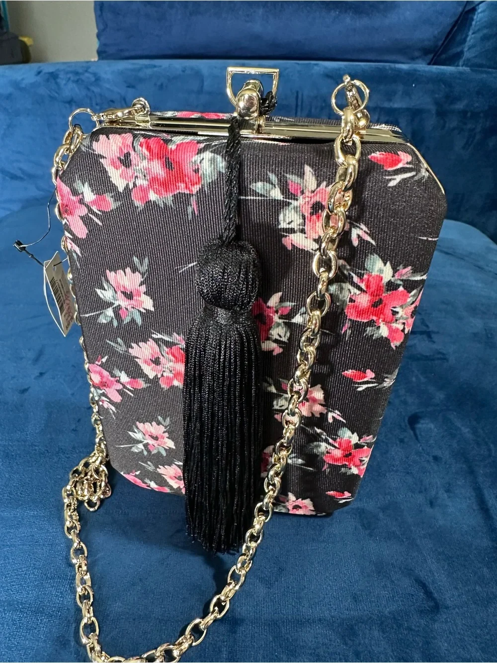 White House Black Market Floral Chain Strap Shoulder Bag Tassel Accent Small - Picture 2 of 12